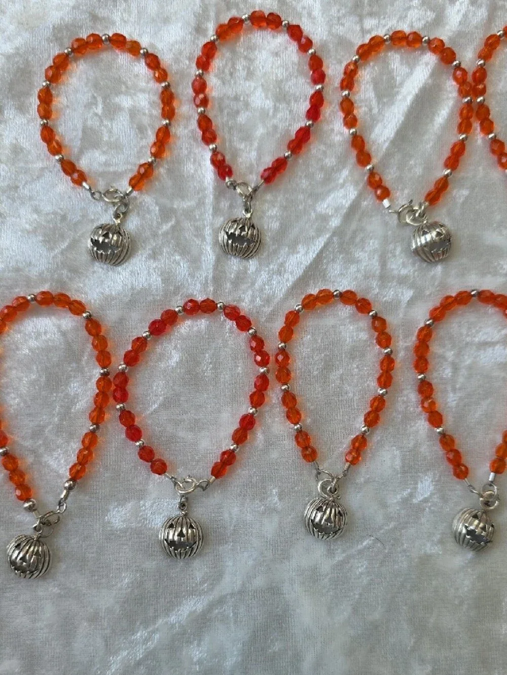 Lot Of Fall/Halloween Children's Orange Bead Bracelets w Festive Pumpkin Charms